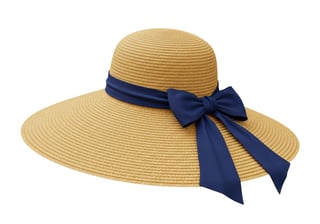 Summer straw hat with navy blue ribbon