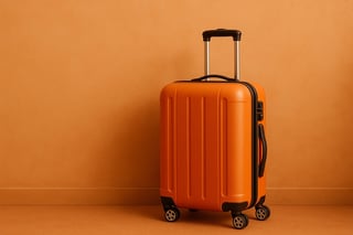 Woman with luggage through international airport terminal