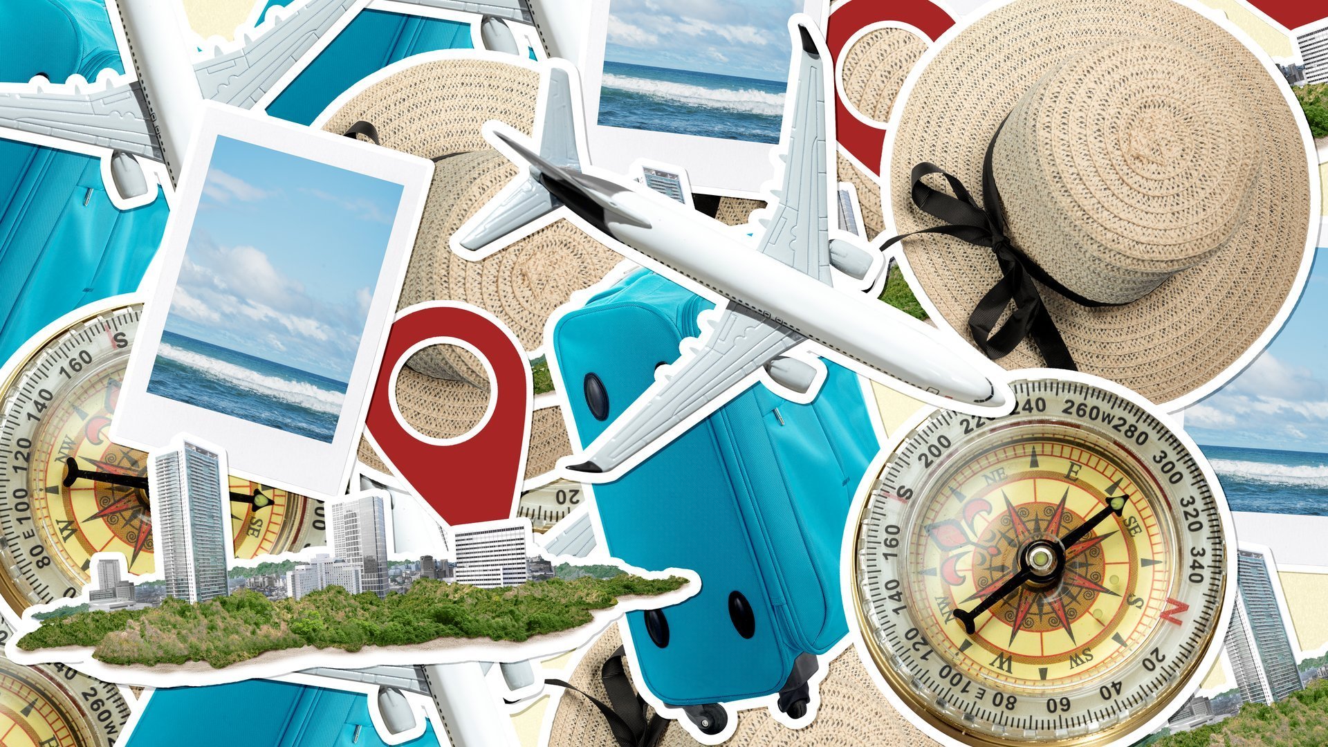 Travel essentials and suitcase