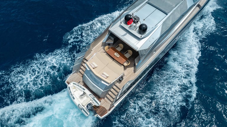 Luxury yacht cruising over crystal clear blue waters